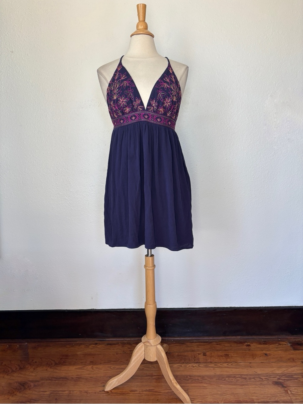 Boho Cotton Sequin Embroidered V-Neck Summer Dress